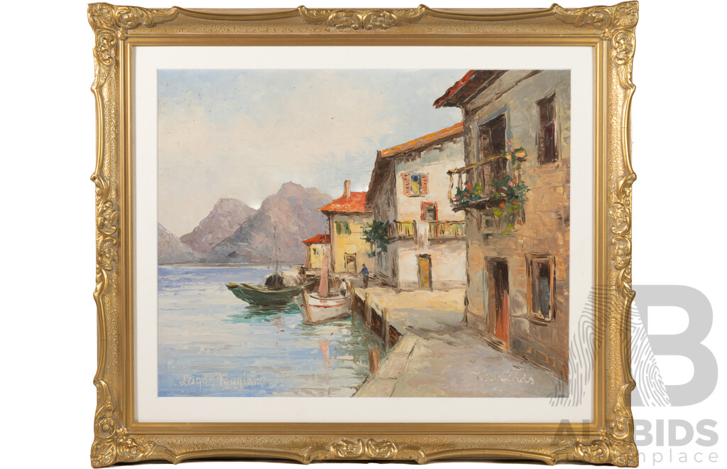 T. Edwards, (20th Century), Lago Maggiore, Wonderful Original Oil, 54 x 64 cm (frame)
