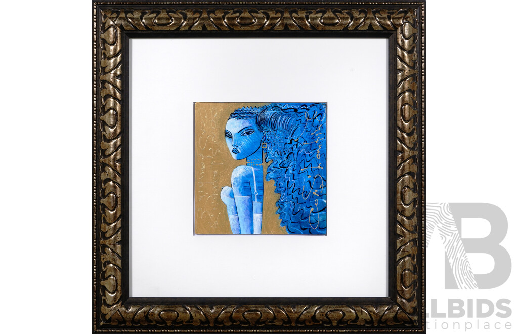 Constantine Popov, (20th Century, Russian Australian, 1962-), Blue Girl on Gold, Acrylic on Canvas, 51 X 51 Cm (frame)