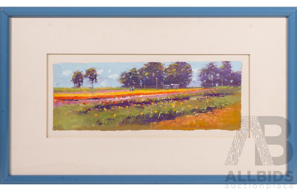 Sam Broadhurst, (20th Century, Australian), Flower-Filled Walk, Original Oil on Card, 37 x 60 cm (frame)