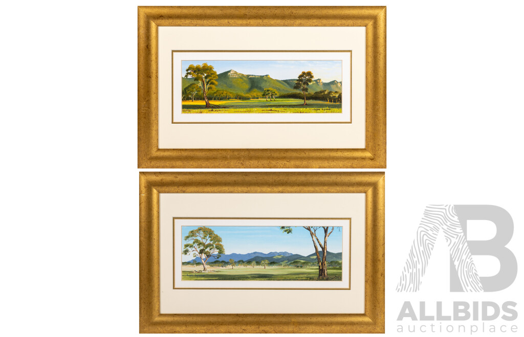 Lyn Lyons, (20th Century, Australian), Sunrise on the Victoria Range & Victoria Valley, Lovely Pair of Original Oils on Canvas, 30 x 46 cm (frames) (2)