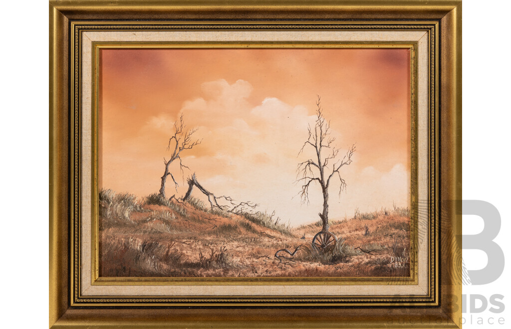 John Dynon (20th Century, Australian, 1954-), The Wheel That Got Away, Wonderful Original Oil on Canvas, 41 x 51 cm (frame)