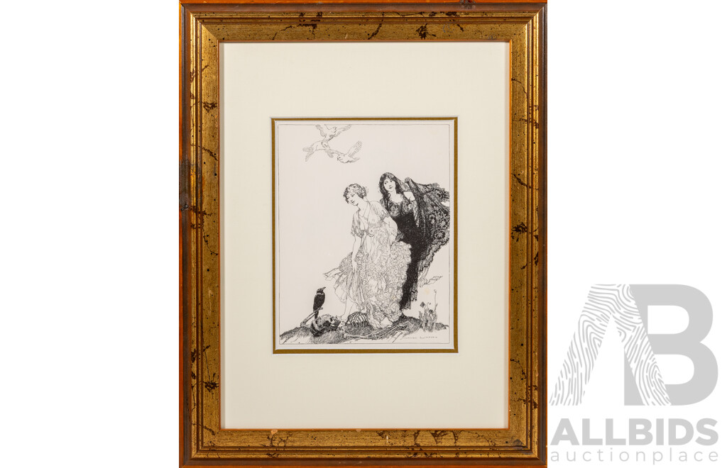 Norman Lindsay, (19/20th Centuries, Australian, 1879-1969) Lightness & Darkness, Reproduction Bookplate (In Appreciation of the Poems of Leon Gellert, 1914), 48 x 38 cm (frame)