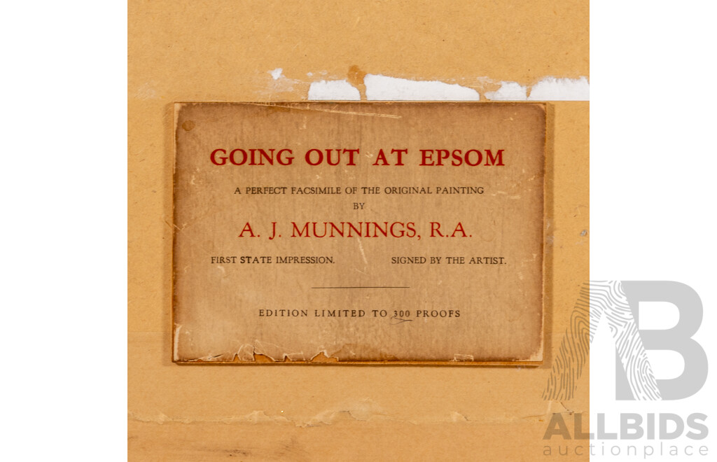 Sir Alfred James Munnings R.A (19/20th Centuries, British, 1878-1959), Going Out at Epsom, Vintage 'Perfect Facsimile' of Original Painting, 77 x 73 cm (frame)