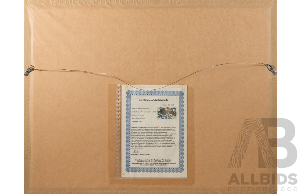 Joan Miro (20th Century, Spanish, 1893-1983), Joan Miro Lithographe I (1972), Lithograph, 64 x 82 cm (frame)