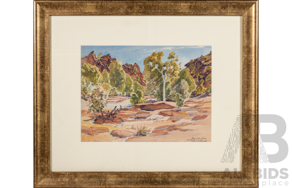 John Charles Goodchild, (20th Century, Australian, British-Born Australian, 1898-1980), Glen Helen River, Central Australia, Wonderful Original Watercolour, 53 x 63 cm (frame)