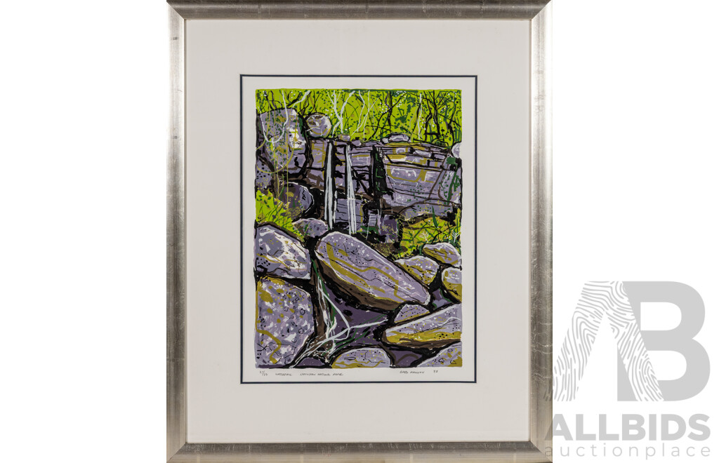 Greg Mallyon (20th Century, Australian, 1954-), Waterfall, Lamington National Park, Original Limited Edition Lithograph, 67.5 x 47.5 cm (frame)