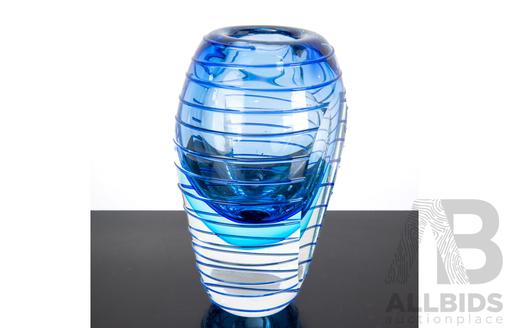 Retro Heavy Art Glass Vase with Applied Spiral Decoration