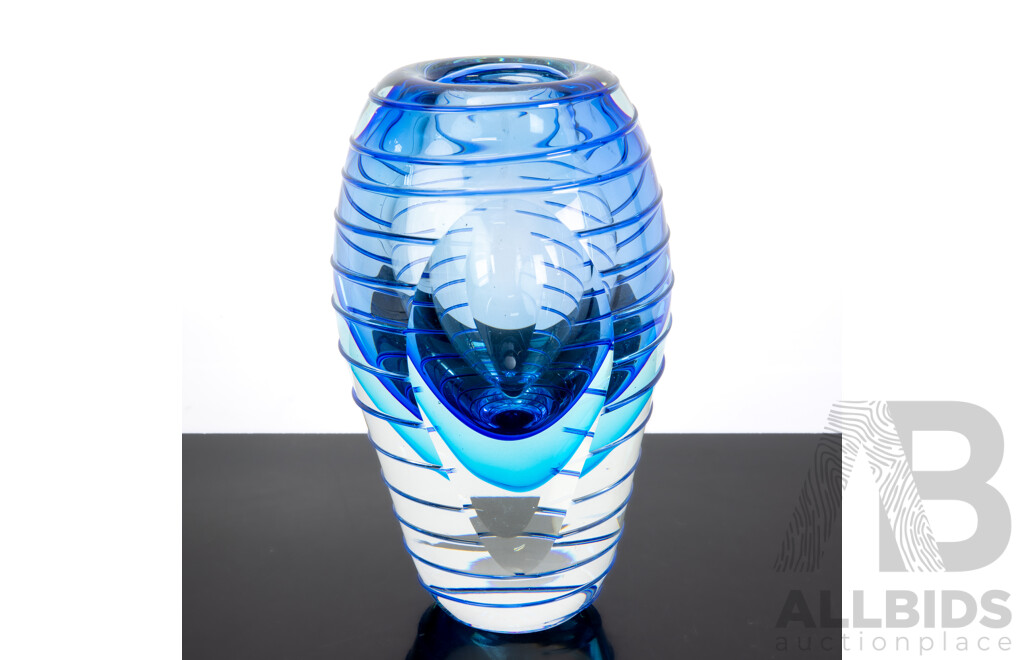 Retro Heavy Art Glass Vase with Applied Spiral Decoration