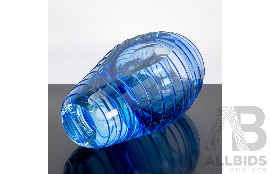 Retro Heavy Art Glass Vase with Applied Spiral Decoration