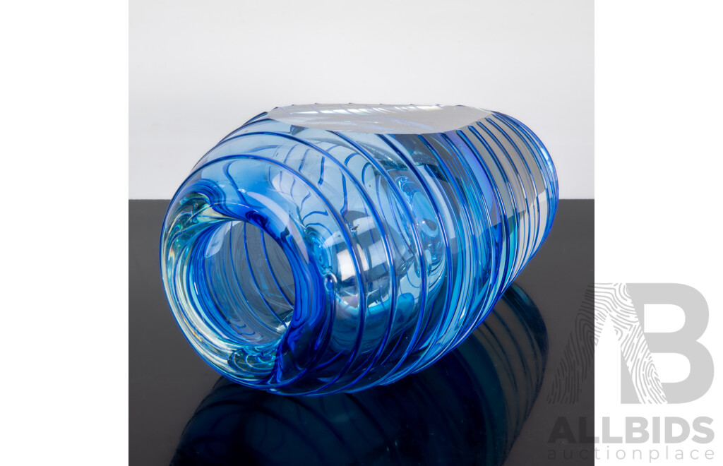 Retro Heavy Art Glass Vase with Applied Spiral Decoration