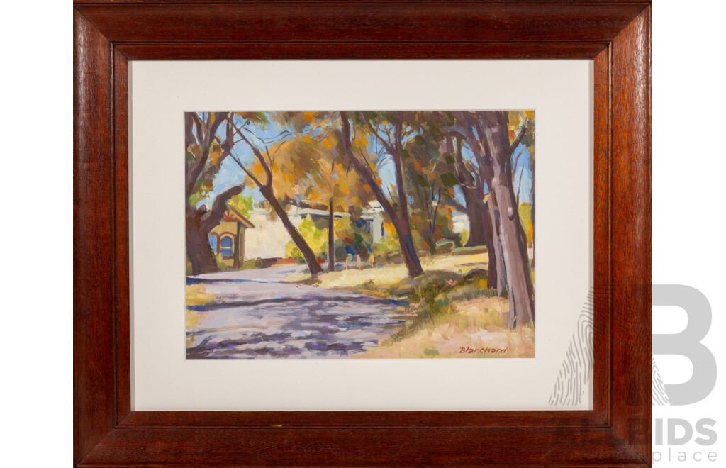 Brian Blanchard, (20th Century, Australian, 1934-2015), Sunlight & Shadows - West Launceston, Original Oil on Board, 53 x 65 cm (frame)