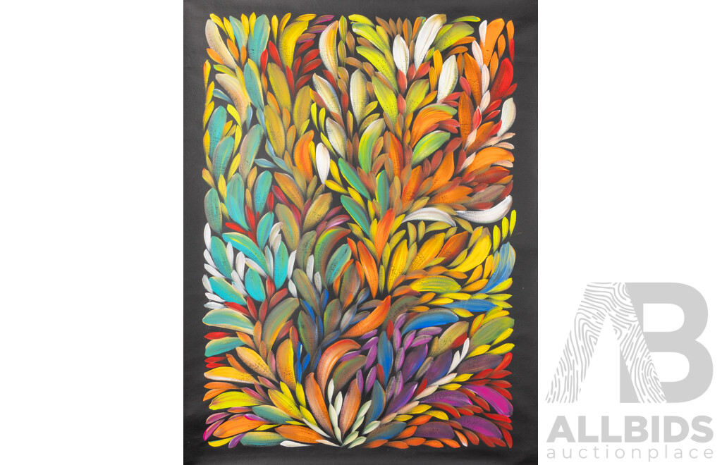 Louise Numina (20th Century, Indigenous-Australian, 1976-), Bush Medicine Leaves, Original Acrylic on Canvas, 80 x 60 cm (including 5 cm border all around)