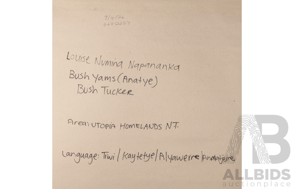 Louise Numina Napananka (20th Century, Indigenous-Australian, 1976-), Bush Yams (Anatye) Bush Tucker (2024), Original Acrylic on Canvas, 100 X 65 Cm (including 5 Cm Border All Around)
