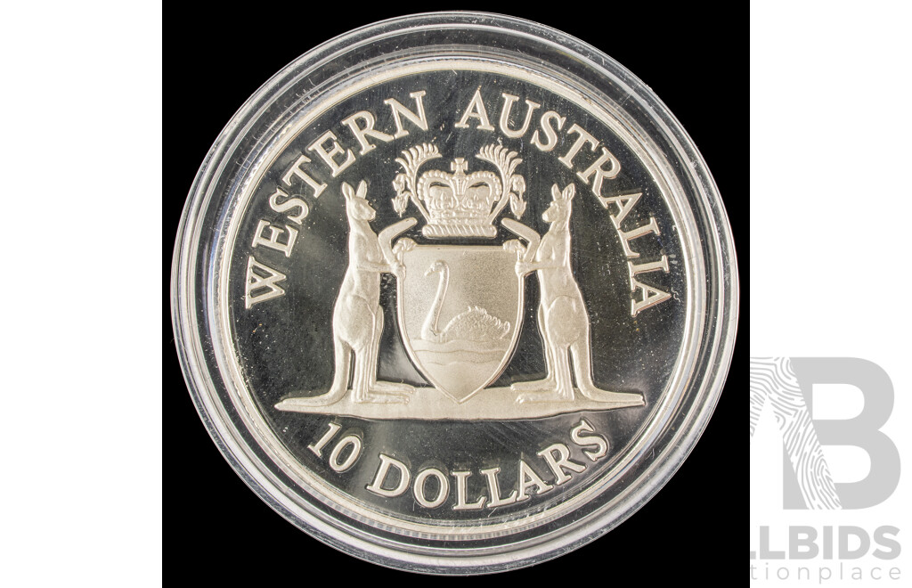 Australian 1990 Silver Proof Ten Dollar Coin, State Series Western Australia .925