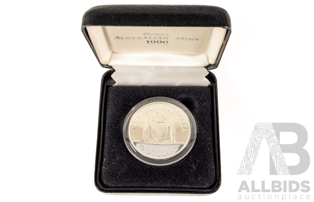 Australian 1990 Silver Proof Ten Dollar Coin, State Series Western Australia .925