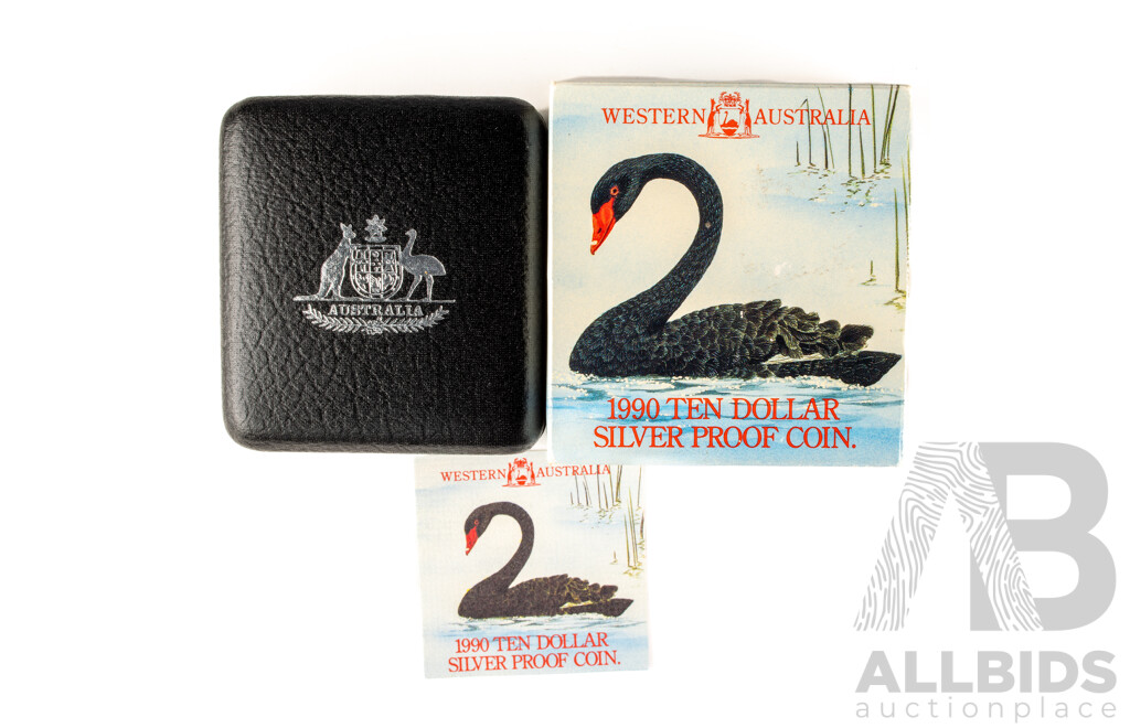Australian 1990 Silver Proof Ten Dollar Coin, State Series Western Australia .925