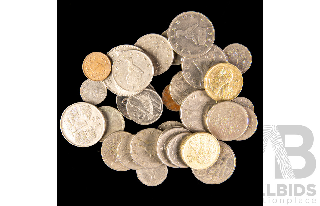 Collection of Rhodesia and Zimbabwe Coins, Examples Spanning 1980 to 1997