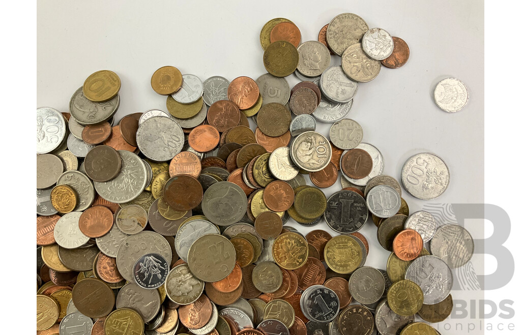 Collection of Vintage International Coins Including India KGV, Germany, Spain, Indonesia, PNG, Sri Lanka, Brazil, China, Argentina, Malaysia, Phillipines, UK, Greece, USA and More - Approximately 3.8 Kilograms
