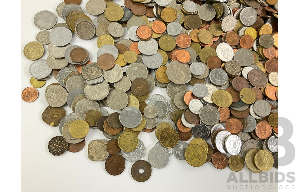 Collection of Vintage International Coins Including India KGV, Germany, Spain, Indonesia, PNG, Sri Lanka, Brazil, China, Argentina, Malaysia, Phillipines, UK, Greece, USA and More - Approximately 3.8 Kilograms