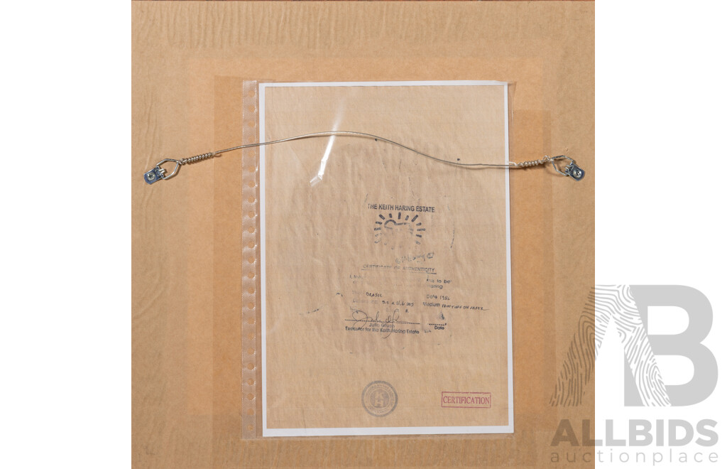 After Keith Haring, (20th Century, American, 1958-1990), Brasil 1986, Coloured Pigment on Paper, 40 x 40 cm (frame)