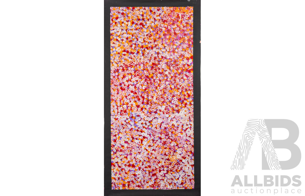 Bessie Pitjara, (20th Century, Indigenous-Australian, 1960s-), Bush Plum (2023), Acrylic on Canvas, 105 x 52 cm (edge to edge)