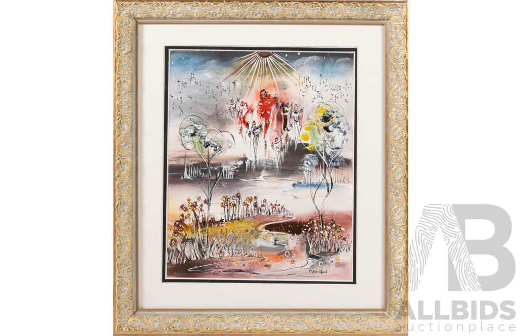 Raymond Edward Reardon, (20th Century, Australian, 1939-), Dancing in the Moonlight, Oil on Card,37 x 33 cm (frame)