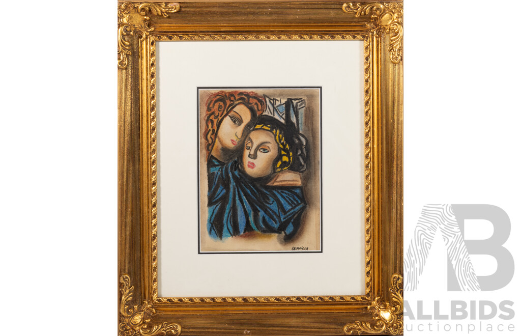Tamara Lempicka (20th Century, Polish, 1894-1980), Embrace (1927), Mixed Media on Paper, 52 x 45 cm (frame)