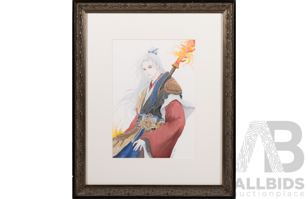Athena Kim, (20th Century, Australian), Ancient Warriors I & II, Pencil & Watercolour, 48 x 39 cm (frames) (2)