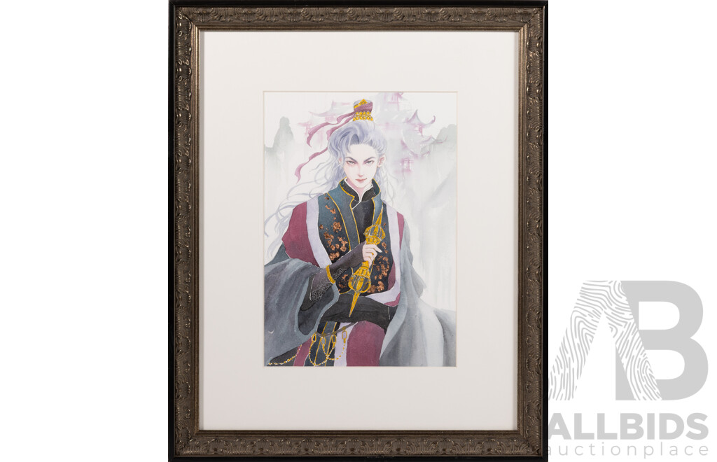 Athena Kim, (20th Century, Australian), Ancient Warriors I & II, Pencil & Watercolour, 48 x 39 cm (frames) (2)