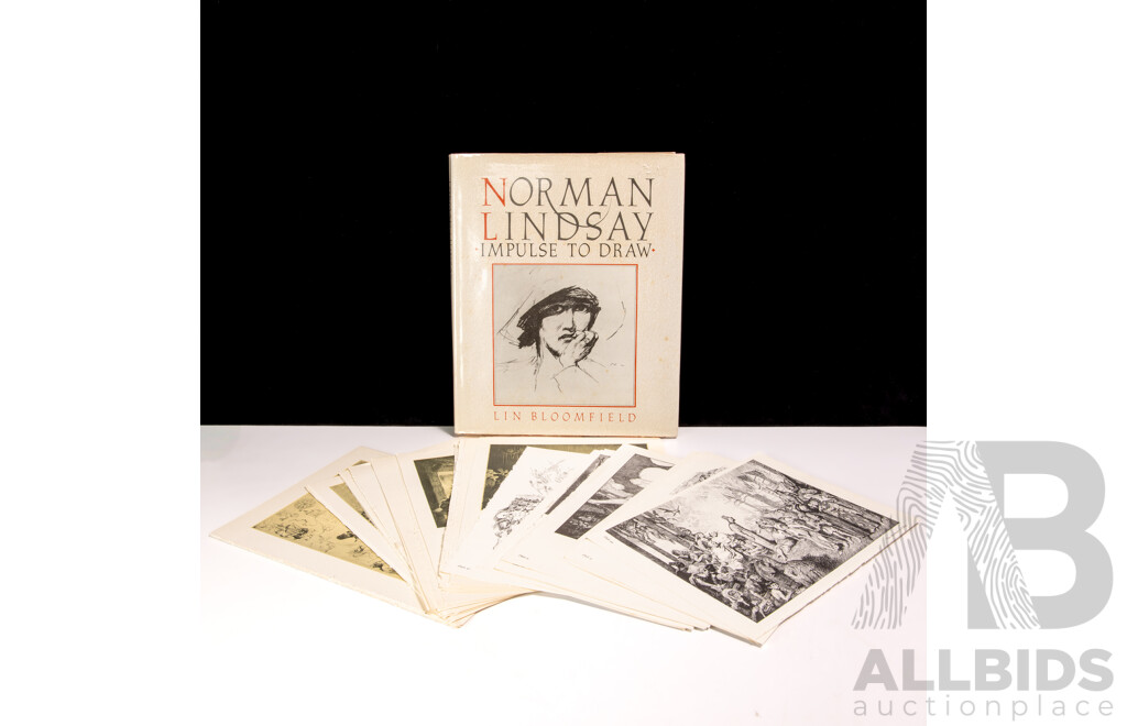 Norman Lindsey, Impulse to Draw, Bay Books, Sydney, 1984, Hardcover with Dust Jacket, Alongside Approx 43 Varied Bookplates Ready to Frame