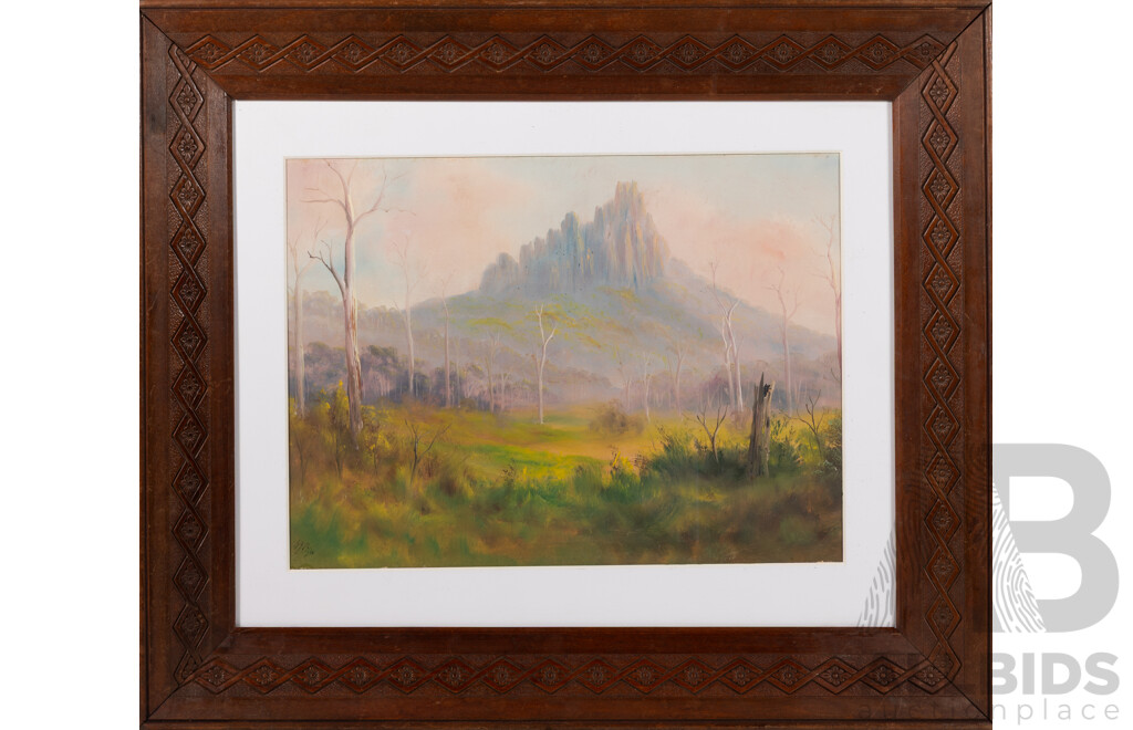 Gwynith Norton, (Early/Mid 20th Century, Australian, 1894-1956), Mountain at Sunrise (1924), Framed Antique Oil on Board, 51 x 59.5 cm (frame)