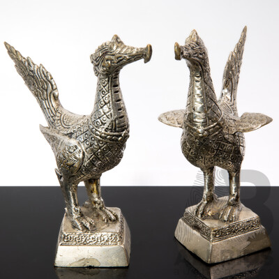 Pair Vintage Thai Metal Supannahong Figures