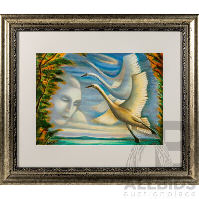 Rina Sutzkever, (20th Century, Russian-Born Israeli, 1945-), Fly Away, Limited Edition Serigraph, 63.5 x 74 cm (frame)
