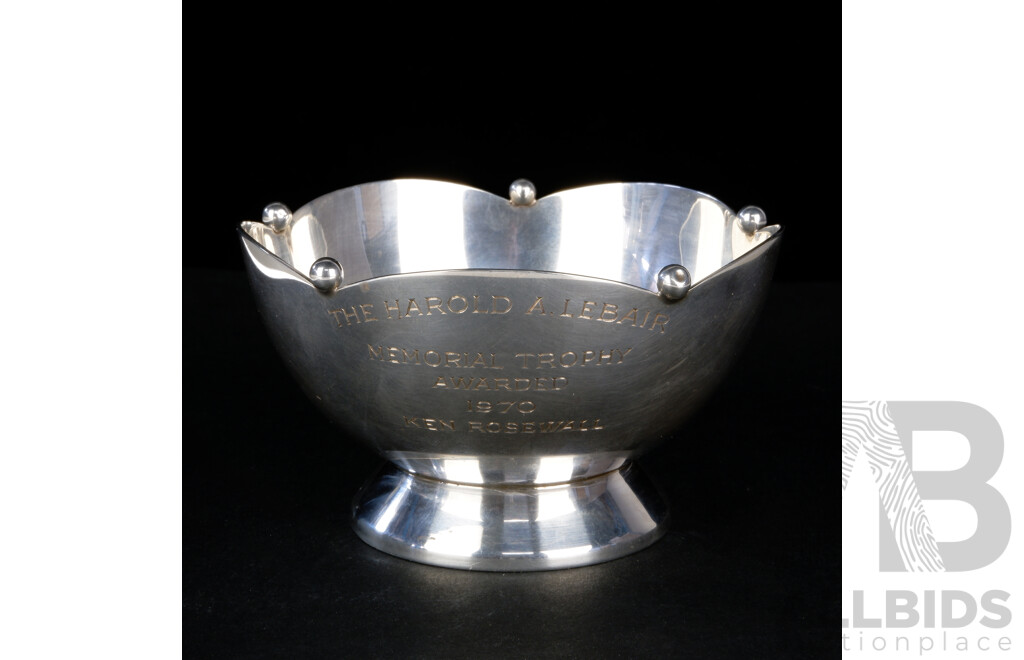 Cartier Sterling Silver Trophy Bowl Donated Best and Fairest Trophy From Harold a Lebair Awarded to Australian Tennis Player Ken Rosewall, Weight 123gm