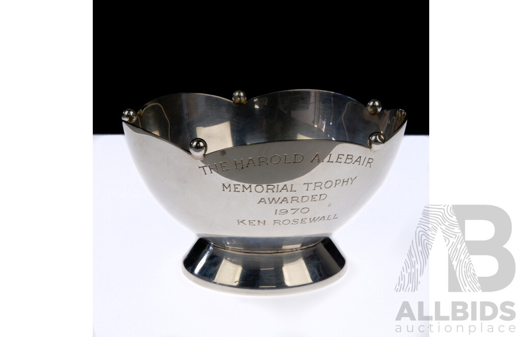 Cartier Sterling Silver Trophy Bowl Donated Best and Fairest Trophy From Harold a Lebair Awarded to Australian Tennis Player Ken Rosewall, Weight 123gm