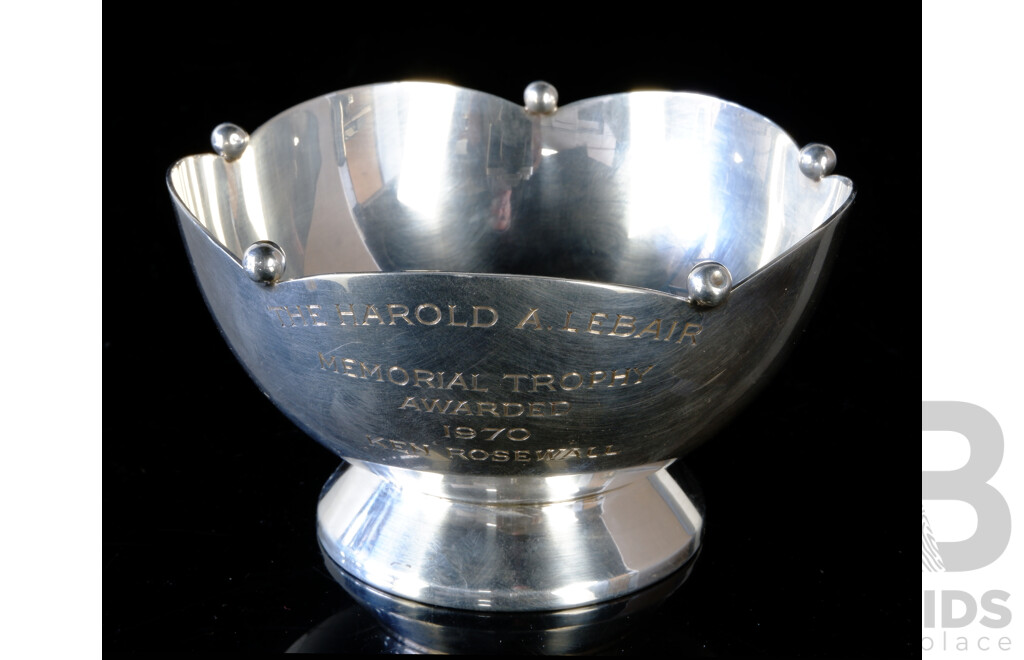 Cartier Sterling Silver Trophy Bowl Donated Best and Fairest Trophy From Harold a Lebair Awarded to Australian Tennis Player Ken Rosewall, Weight 123gm