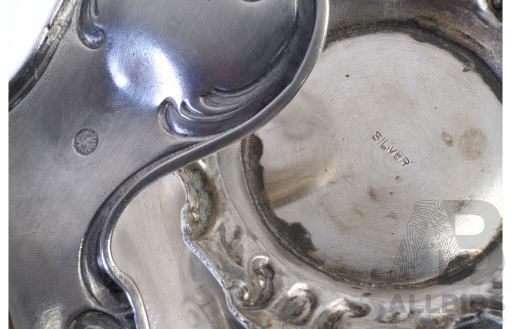 Austrian Sterling Silver Tea Strainer in Sterling Silver Draining Bowl with Rococo Esque Design, Weight 190gm