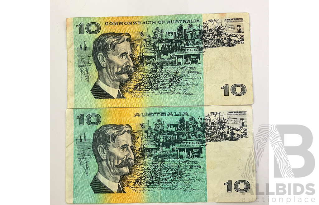 Australian 1972 COA Ten Dollar Banknote, R302 Phillips/Wheeler and 1991 Fraser/Cole