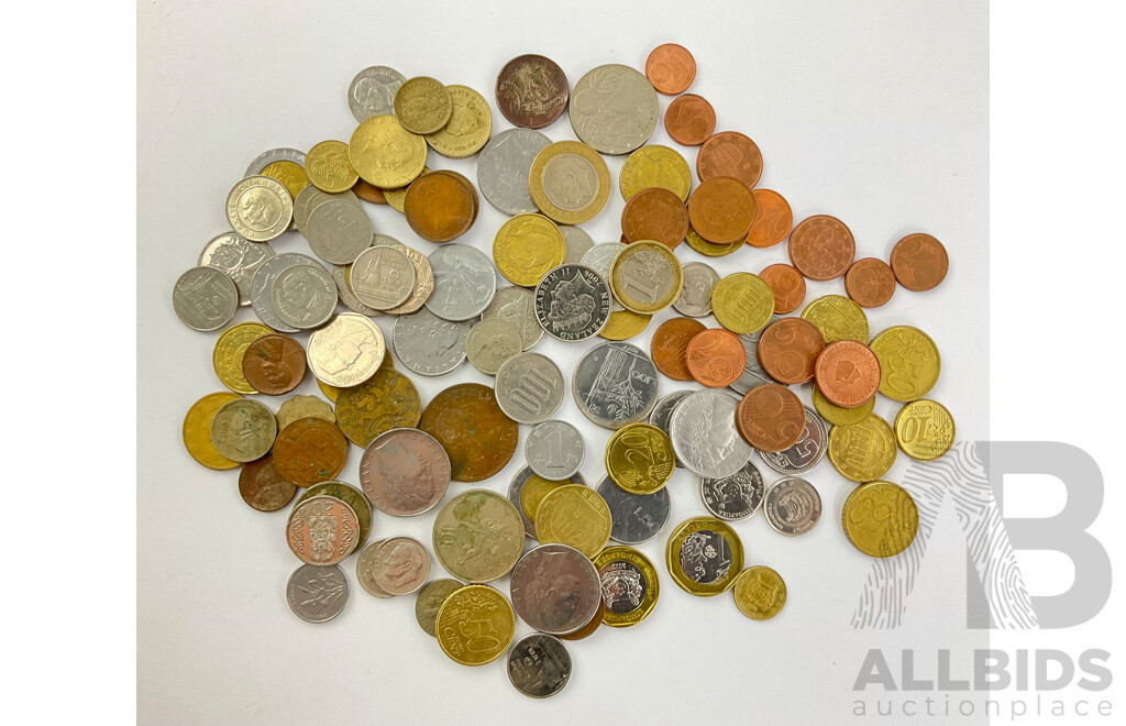 Collection of International Coins Including Euro, Canada, Italy, Samoa, Singapore, New Zealand and More