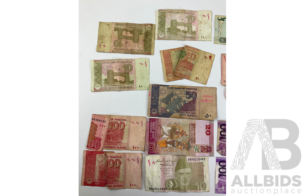 Collection of International Banknotes Including India, UAE, Pakistan, Philippines