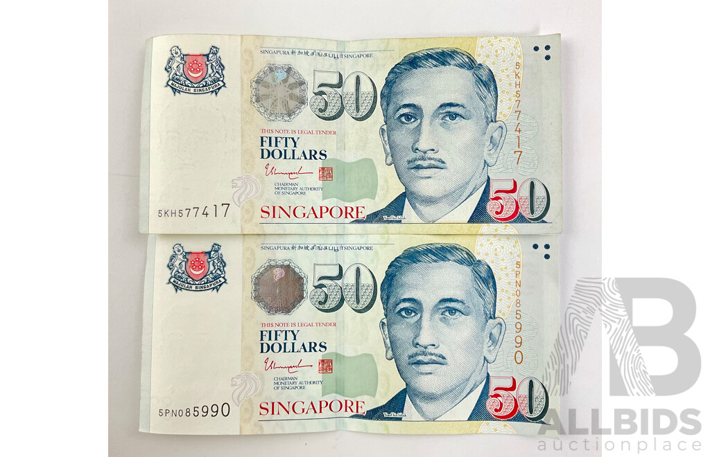 Two Singapore Fifty Dollar Banknotes