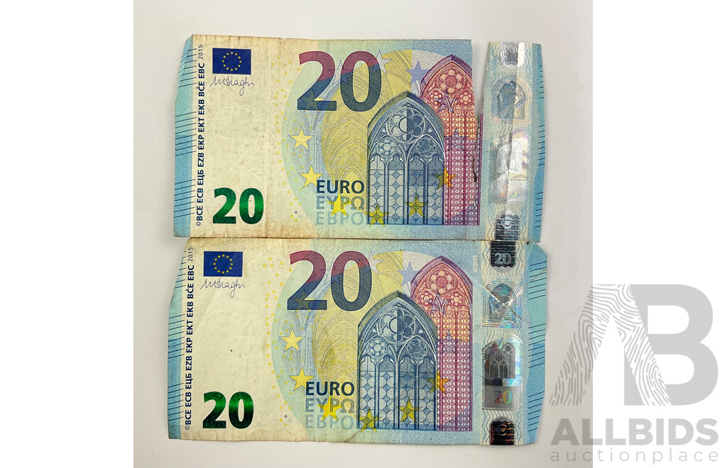 Two 2015 Twenty Euro Banknotes