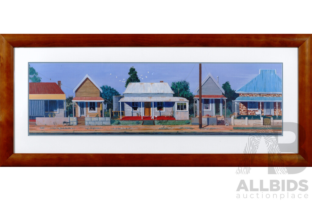 James Evan Jones, (20th Century, Australian, 1948-), Happenings Across the Street/Fence, Broken Hill, Limited Edition Print 39 of 500, 49 x 100 cm (frame)