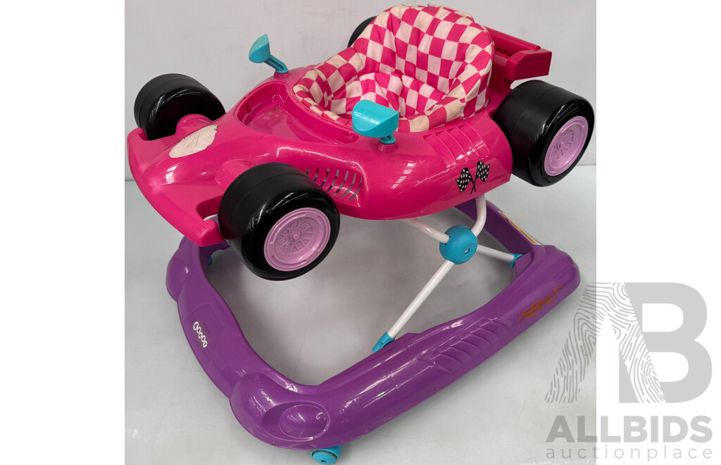 Kids Toys -  First Steps Baby Walker, Pink Racer Walker and 2 Blue Chairs