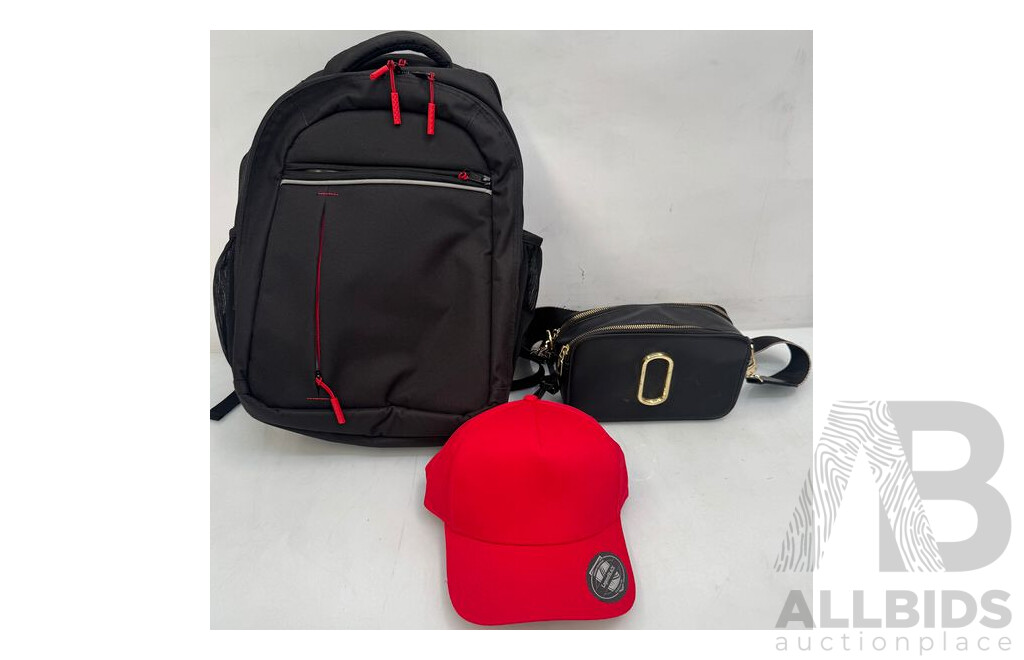 Red Caps, Backpack and Marcs Hand Bag