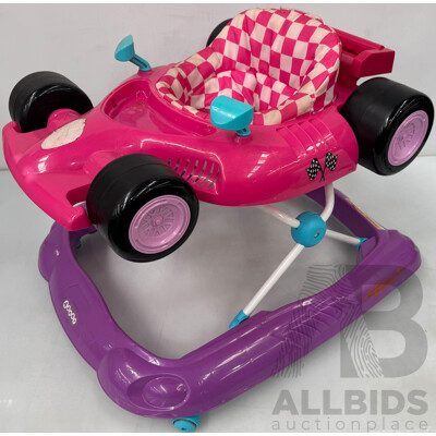 Kids Toys -  First Steps Baby Walker, Pink Racer Walker and 2 Blue Chairs