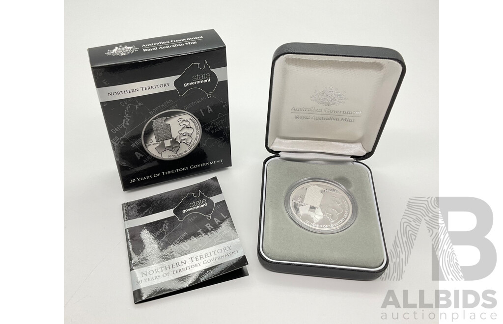 Australian RAM 2008 Commemorative Silver Five Dollar Proof Coin, Thirty Years of Northern Territory Government .999