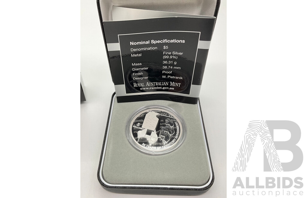 Australian RAM 2008 Commemorative Silver Five Dollar Proof Coin, Thirty Years of Northern Territory Government .999