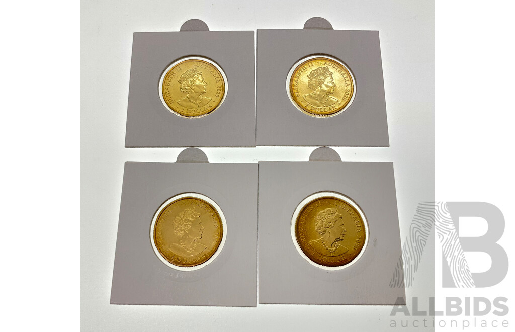 Four Australian 2020 Commemorative One Dollar Coins, Eureka! Privy Marks 'C' 'S' 'M' 'B'