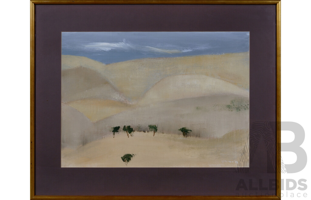 Reg Livermore (20th Century, Australian, 1938-), Australian Outback [with Trees] I, Oil on Canvas Cloth, 70 x 88 cm (frame)